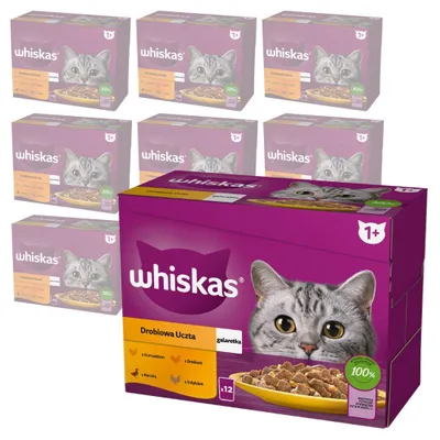 Produktbild von WHISKAS Adult Poultry Feast 120 x 85 g Geflügel-Nassfutter für ausgewachsene Katzen in Geleestückchen mit Huhn, Ente, Geflügel und Pute