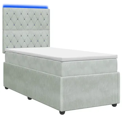 Imagen del producto de Cama boxspring con somier y colchón LED, color gris claro, 80 x 200 cm, tapizada en terciopelo