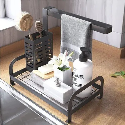 Produktbild von Famanu Caddy Organizer für Spüle - Schwarz mit Abtropfschale