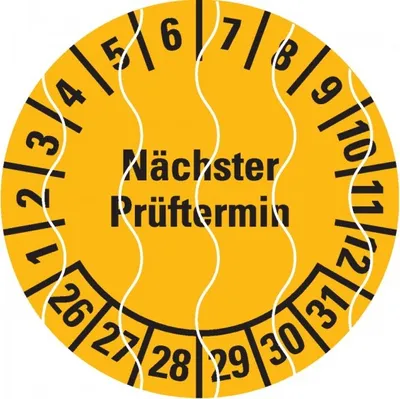 Produktbild von Dreifke® Prüfplakette Nächster Prüftermin 26-31, gelb, Sicherheitsfolie, Ø 20...