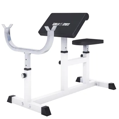 Produktbild von GORILLA SPORTS® Curlbank - 96 x 65 x 83-103 cm, bis 200 kg Belastbar, Sitz, Curlpult und Hantelablage 5-fach verstellbar, Rutschfesten Füßen - Curl Hantelbank, Scottbank, Bizepsbank, Curl-Maschine