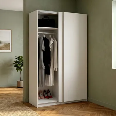 Image de Alaika - Armoire 2 Portes, 120x204h cm Blanc, Porte-manteaux