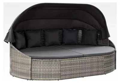 Produktbild von Sonneninsel mit Dach für den Garten, Liegeinsel aus Poly Rattan in Grau