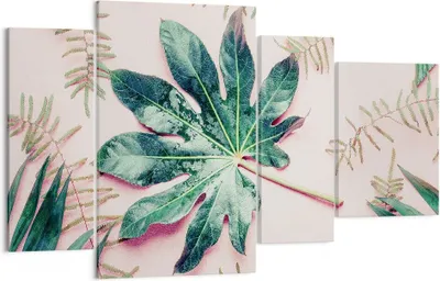 Produktbild von Bild auf Leinwand - Leinwandbild - 4 Teile - Blatt Tropisch Palme - 120x70cm - Wand Bild - Wanddeko - Wandbilder - Leinwanddruck - Bilder - Wanddekoration - Leinwand bilder - Wandbild - DL120x70-4314