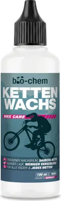 Produktbild von bio-chem Kettenwachs 100 ml | Flüssigwachs für saubere Fahrradkette | Trockener Wachsfilm für ruhigen Lauf | Schmiermittel für Rennrad, MTB & E-Bike | Wasser- und schmutzabweisend | PTFE-frei