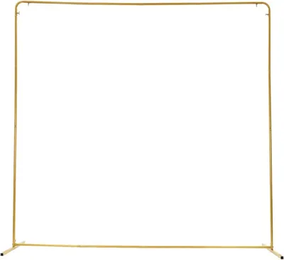 Image de Arche de mariage - Structure métallique pour décor d'arche de ballons - 2x2 mètres - Cadre doré avec tissu rose - Décoration pour anniversaire, fête, fond photo
