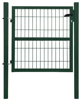 Produktbild von Gartentor Tor für Gartenzaun Zaun 100 cm hoch Gartentür aus Metall für Stabmattenzaun Abschließbar inkl. Pfosten Grün V2Aox
