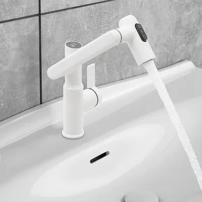 Obrázek produktu pro mosazná vodovodní baterie se 3 režimy a LED indikátorem teploty otočná o 360° bílá pro kuchyň koupelnu