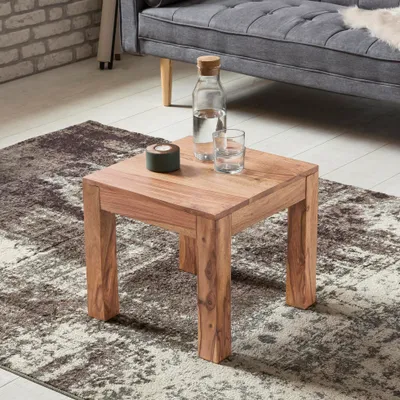 Zdjęcie produktu dla FineBuy Stolik konferencyjny z litego drewna 45x40x45 cm Stolik boczny w stylu rustykalnym | Stolik do salonu Elegant Mały | Stolik końcowy designerski
