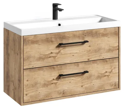 Produktbild von Badplaats Badezimmermöbel Florence 01 80 x 40 cm – Kastanie Eiche – Hängender Waschtisch mit Soft-Close