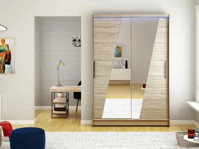 Obrázek produktu pro Šatní skříň 120 cm se zrcadlem a LED osvětlením GASPARA 8 - dub sonoma
