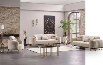 Produktbild von Sitzgruppe/Sofa Set - Wohnzimmergarnitur "Violaa" 3+3+1-Beige