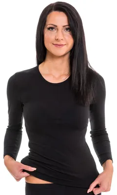 Produktbild von HERMKO 17830 Damen langarm Unterhemd woman longsleeve Shirt Baumwolle / Modal, Farbe:schwarz, Größe:44/46 (L)
