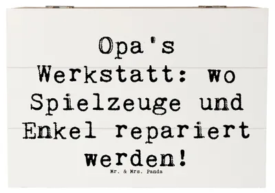 Produktbild von Mr. & Mrs. Panda Erinnerungsbox Spruch Großeltern Werkstatt 22 x 15 cm - Weiß - Geschenk, Dankeschön, Schatzkiste, Familienmitglieder, Holz Aufbewahrungsbox, fotokiste