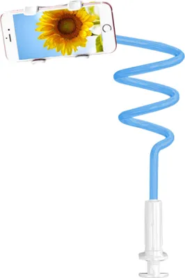 Image de Support de téléphone portable à col de cygne extra-long pour le salon au lit, Support de table flexible à col de cygne avec bras long, support de serrage de téléphone au-dessus de la tête pour les appareils jusqu'à 7 pouces (bleu,125CM)