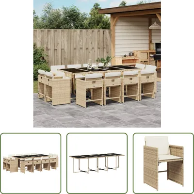 Produktbild von The Living Store 13-tlg. Garten-Essgruppe mit Kissen Beige Poly Rattan