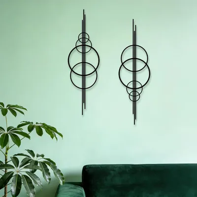 Obrázek produktu pro Dva černé kovové nástěnné dekorace, minimalistická nástěnná dekorace, kov, vertikální abstraktní umění, moderní geometrická nástěnná dekorace