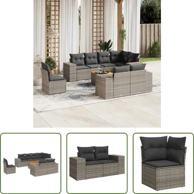 Produktbild von The Living Store 9-tlg. Garten-Sofagarnitur mit Kissen Grau Poly Rattan