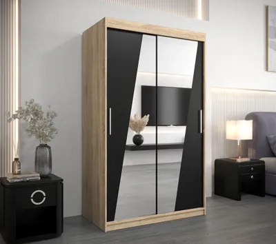 Obrázek produktu pro Šatní skříň se zrcadly KAMILA - šířka 120 cm, dub sonoma / černá
