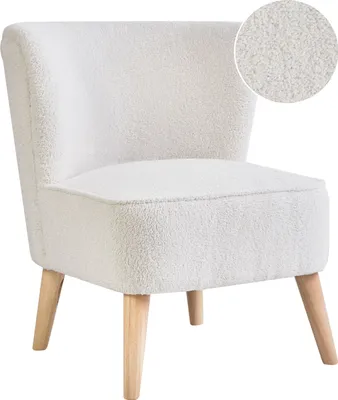 Produktbild von BELIANI Sessel Cremeweiß Bouclé Stoff Gummibaumholz Beine Ohne Armlehnen Polstersessel Wohnzimmermöbel