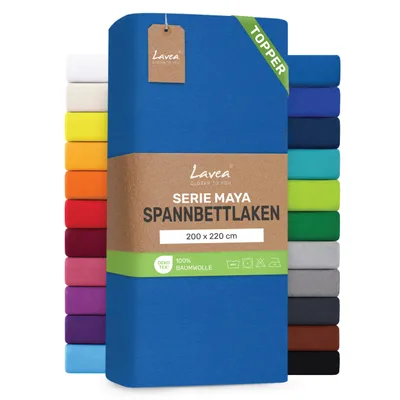 Produktbild von Lavea® Topper Spannbettlaken 200x220 cm, Maya 100% Jersey Baumwolle – Weiches Spannbetttuch Topper bis 10 cm- Aquamarin