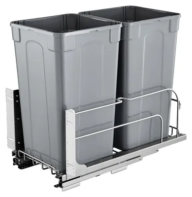 Obrázek produktu pro VEVOR výsuvný odpadkový koš (27 Qt x 2), dvojitý kuchyňský odpadkový koš pod pracovní deskou, odpadkový koš se sadou dvířek a posuvným uzávěrem Soft-Close, pro kuchyňskou skříňku pod dřezem (šedý)