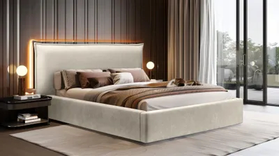 Produktbild von Polsterbett Doppelbett Bett AMADA 180x200cm in Stoff Ditra Creme