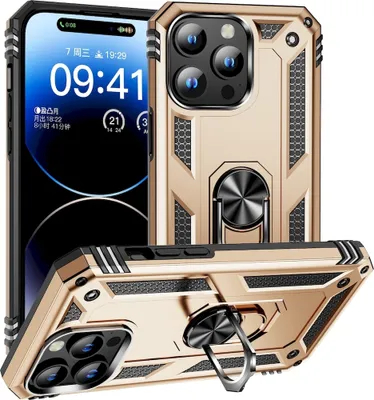 Produktbild von Mobigear Armor Ring iPhone 15 Pro Hülle Hardcase Backcover Stoßfest mit Ringhalter - Gold