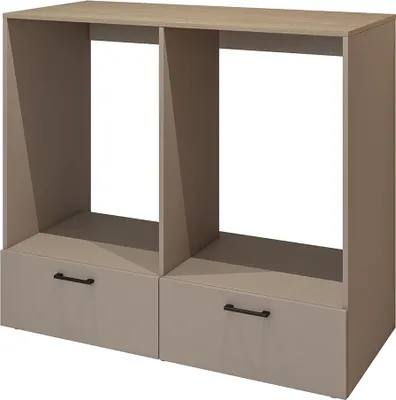 Produktbild von Umbauschrank für Waschmaschine und Trockner mit 132 cm Breite in beige mit Eiche, 2 Schubladen - RISAN-83