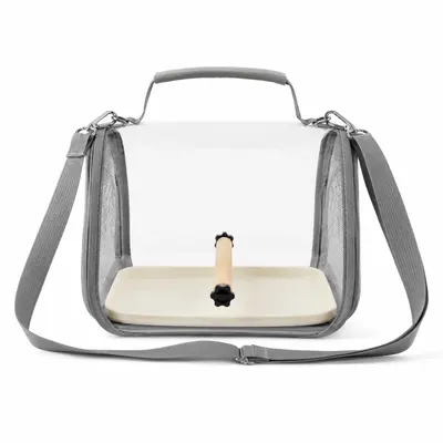 Produktbild von Vogel Transportbox mit Holzstab, faltbarer Rucksack für Vögel, Stehstange & Tablett, Vogelkäfig für Papageien, Sittiche & Kleintiere, 26 x 19 x 19,5 cm