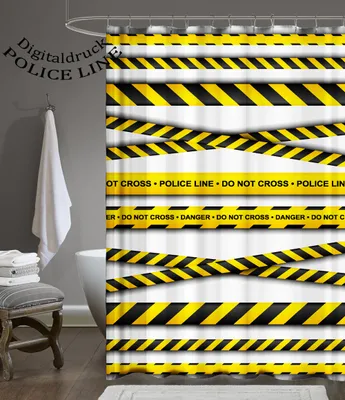 Produktbild von Digitaldruck Textil Duschvorhang Wannenvorhang POLICE LINE 120x200cm inkl. Ringe
