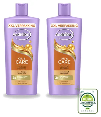 Productafbeelding van 2 x Andrélon Oil & Care Shampoo voor droog en kroeshaar, 685 ml - Grote verpakking - 2 stuks