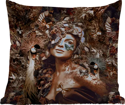 Produktbild von MuchoWow® Outdoor Kissen - Luxus - Frau - Tiere - Schmetterlinge - Vögel - 50x50 cm - Wetterfest - Lounge Kissen - Komfortabel - Kissen mit Bild