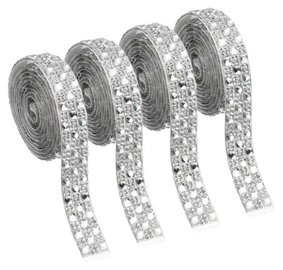 Strass-Band selbstklebend, 1,2 cm x 4 m, Kristall glänzend, 4 Stück, Weiß