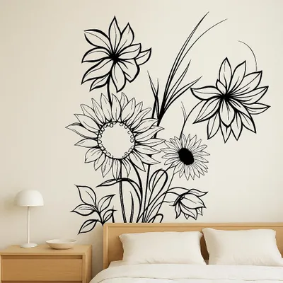 Sonnenblume als florale Linienzeichnung – Decords Wandtattoo, Produktansicht 1