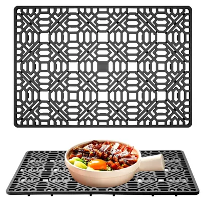 Produktbild von Silikon Spülbeckenmatte 40x27 cm, hitzebeständig und rutschfest, multifunktionales Abtropfbrett in Dunkelgrau