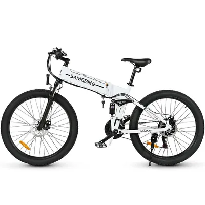 A white electric bicycle is shown against a white background.