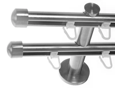 Produktbild von BASIT® Innenlauf Gardinenstange Edelstahl Look 16mm Wandträger 2-läufig modern Kappe H80 E17 E17