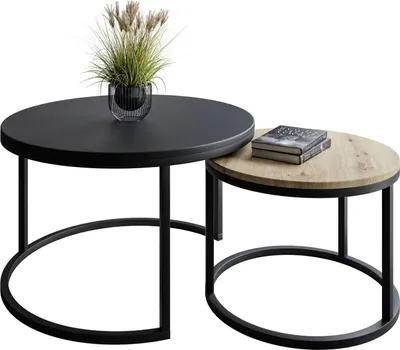 Produktbild von Runder Couchtisch CIRI MIX 2in1  Schwarz / Artisan Eiche