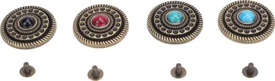 Productafbeelding van 4 stuks, 30 mm, retro-knoppen, ronde handgrepen, vintage metalen knopen voor decoratie van kleding en andere projecten. Beschikbaar in zwart, rood, blauw en groen met steineffect