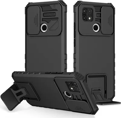 Immagine prodotto di Custodia per OPPO A15 a doppio strato robusta, protezione militare con supporto e protezione fotocamera scorrevole nero