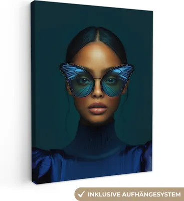 Produktbild von Leinwand Bilder 60x80 cm - Frauen, Abstrakt - Modern - Blau, Wandbilder, Wanddeko Wohnzimmer, Bild