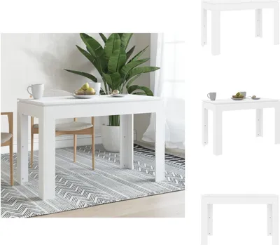 A collage of images showing a white dining table from different angles and in different settings.