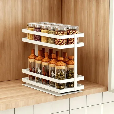 Immagine prodotto di Organizzatore per cucina, scaffale estraibile a 2 ripiani per spezie, metallo bianco, 28,6 x 26 x 12 cm