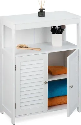 Zdjęcie produktu dla Regał ścienny do łazienki, z regulowanymi szufladami, biały, ok. 80 x 60 x 29 cm, 2 drzwiczki, półka z płyty MDF na ręczniki
