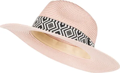 Produktbild von styleBREAKER Damen Panama Sonnenhut Einfarbig mit Stoff Hutband mit Azteken Muster, Strohhut, Schlapphut, Sommerhut, Fedora Hut 04025046