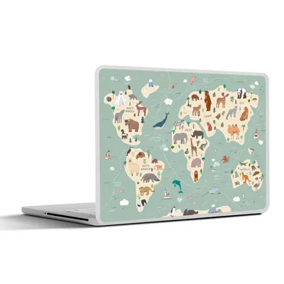 Produktbild von MuchoWow® Laptop Aufkleber Sticker Cover Erde - Weltkarte Kinder - Tiere - Jungen - Mädchen - Blau 31x22.5 cm - Laptop-Deko