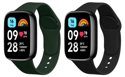 Produktbild von kwmobile 2x Uhrenarmband für Xiaomi Redmi Watch 3 Active Armband - Fitnesstracker Band Set aus TPU Silikon - Ersatzarmband Smartwatch - Schwarz