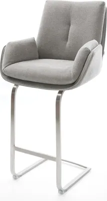 Produktbild von DELIFE Barstuhl Clea-Flex Strukturstoff Soft Grau Freischwinger Flach Edelstahl