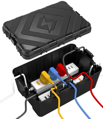 Produktbild von IP54 wasserdichte Kabelbox, 32x21x13cm, 7 Eingänge, für Steckdosen & Kabel, Außen, schwarz
